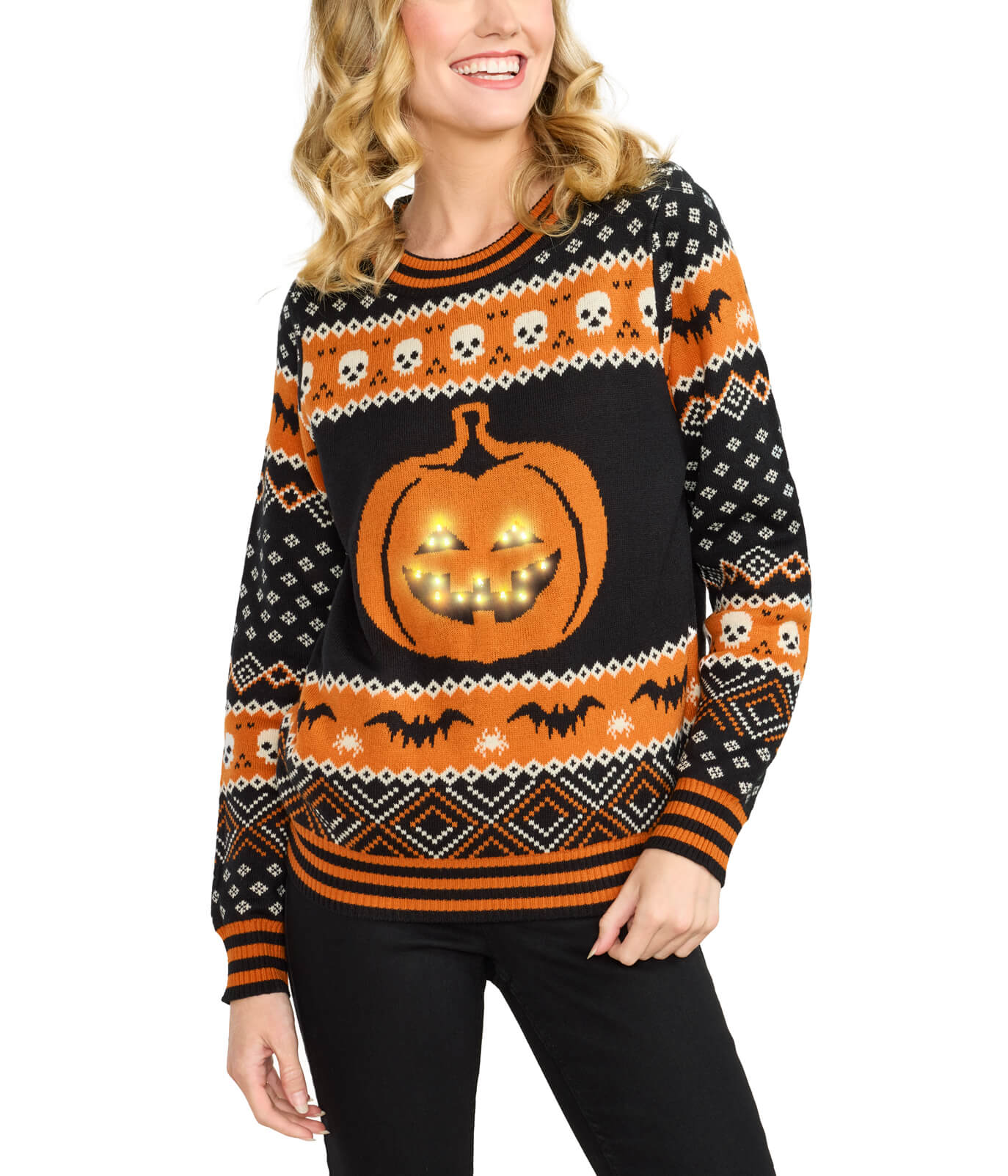 Women's Pumpkin Light Up Halloween Sweater Image 2