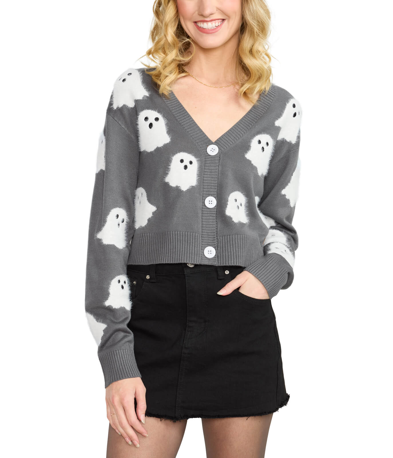 Women's Ghostly Glam Halloween Cardigan Sweater Image 2