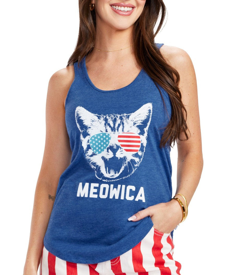 Women's Blue Meowica Tank Top Image 2